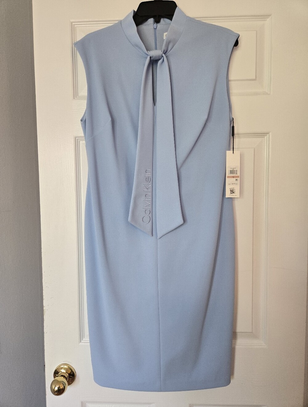 Calvin Klein Pale Blue Tie-Neck Sheath Dress